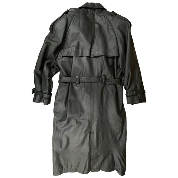 Phase 2 Long Leather Double Breast Trench Coat Men’s Large Black Zip Liner Goth - Picture 2 of 16